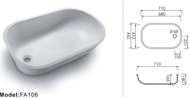 FA106 Kitchen And Bathroom Solid Surface Manufacturer 6-30mm Thickness Non Porous Acrylic Wash Basin